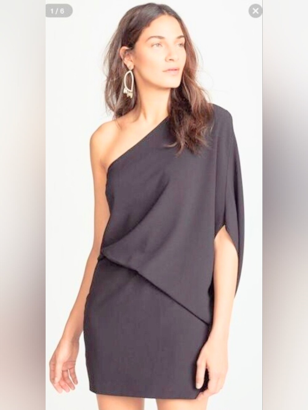 Halston Heritage One-Shoulder Black Mini Dress sz 10